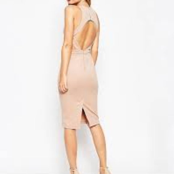 ASOS PETITE Cutout Strappy Back Bodycon Midi Dress in Nude - Size 6P - Picture 1 of 6